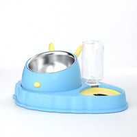 HKM-2202429 Double Bowl Stainless Steel Pet Feeding Dish with Non-Slip Base and Tilted Carrot Design