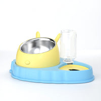 HKM-2202429 Double Bowl Stainless Steel Pet Feeding Dish with Non-Slip Base and Tilted Carrot Design