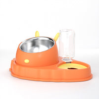 HKM-2202429 Double Bowl Stainless Steel Pet Feeding Dish with Non-Slip Base and Tilted Carrot Design