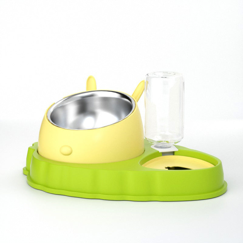 HKM-2202429 Double Bowl Stainless Steel Pet Feeding Dish with Non-Slip Base and Tilted Carrot Design