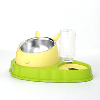 HKM-2202429 Double Bowl Stainless Steel Pet Feeding Dish with Non-Slip Base and Tilted Carrot Design