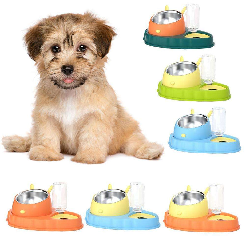 HKM-2202429 Double Bowl Stainless Steel Pet Feeding Dish with Non-Slip Base and Tilted Carrot Design