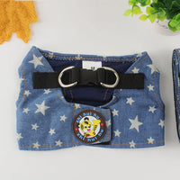 HKM-220307 Denim Star Pattern Small Dog Leash with Adjustable Bust Size Options