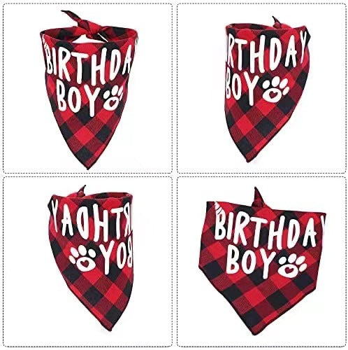 HKM-2203837 Dog Birthday Plaid Triangle Scarf and Saliva Towel, Cotton, Customizable Size