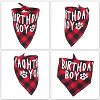HKM-2203837 Dog Birthday Plaid Triangle Scarf and Saliva Towel, Cotton, Customizable Size