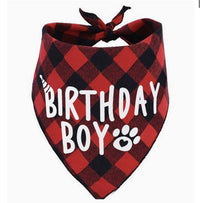 HKM-2203837 Dog Birthday Plaid Triangle Scarf and Saliva Towel, Cotton, Customizable Size