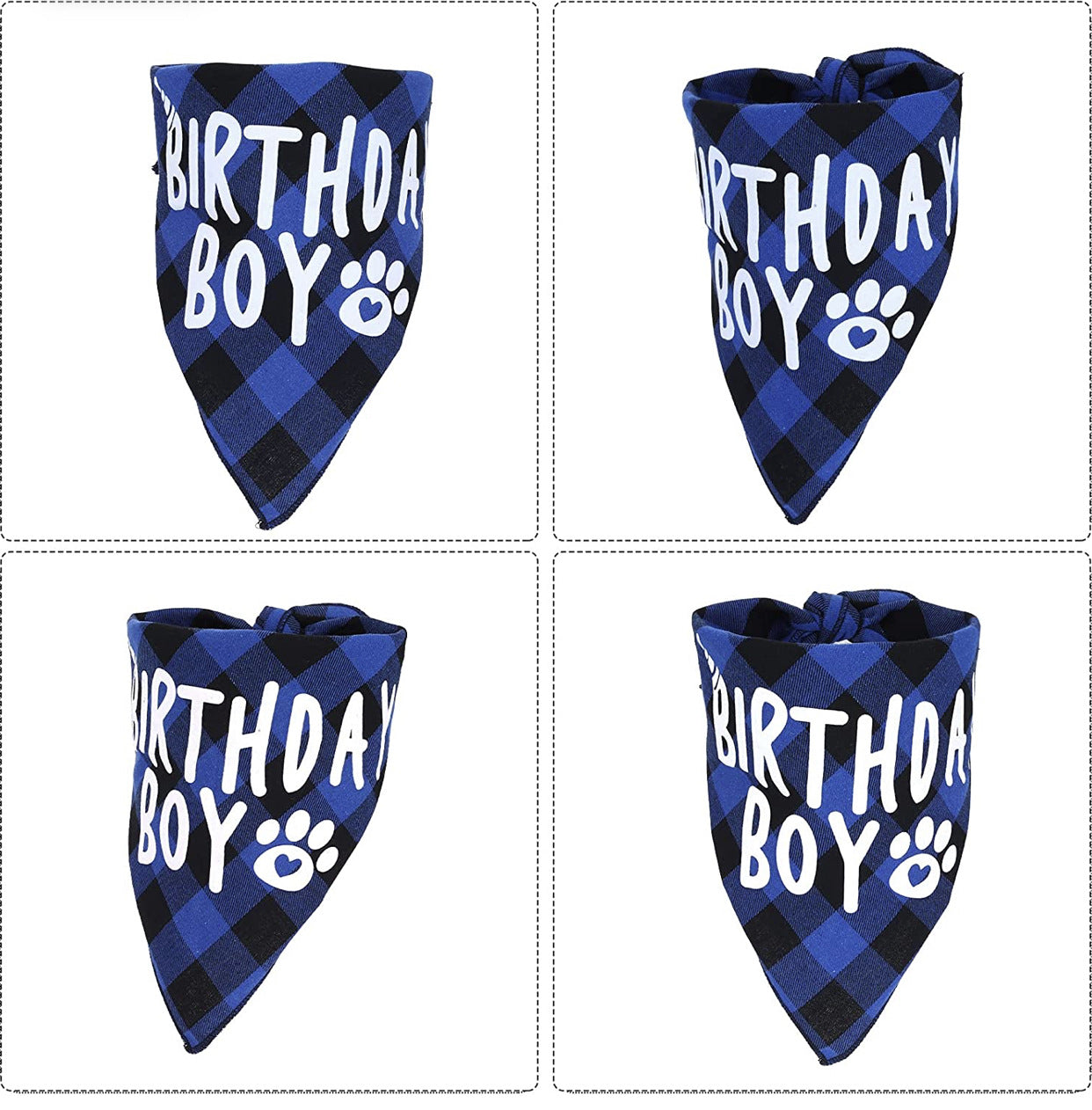 HKM-2203837 Dog Birthday Plaid Triangle Scarf and Saliva Towel, Cotton, Customizable Size