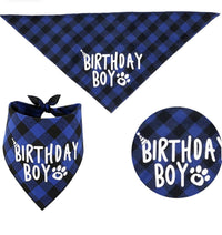 HKM-2203837 Dog Birthday Plaid Triangle Scarf and Saliva Towel, Cotton, Customizable Size