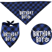 HKM-2203837 Dog Birthday Plaid Triangle Scarf and Saliva Towel, Cotton, Customizable Size