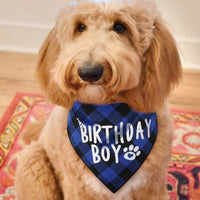 HKM-2203837 Dog Birthday Plaid Triangle Scarf and Saliva Towel, Cotton, Customizable Size