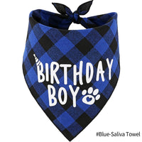 HKM-2203837 Dog Birthday Plaid Triangle Scarf and Saliva Towel, Cotton, Customizable Size