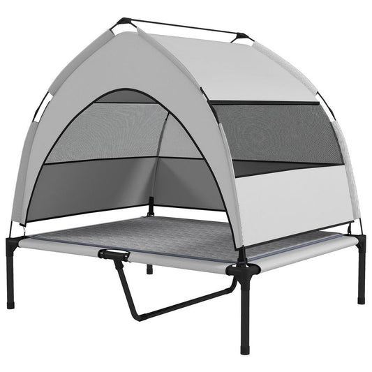 HKM-220435 Elevated Dog Bed with Removable Canopy and Cooling Pad, Portable Raised Pet Cot with Storage Bag, 42 x 30 x 37 inches