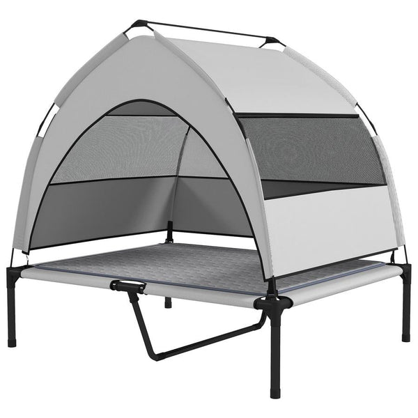 HKM-220435 Elevated Dog Bed with Removable Canopy and Cooling Pad, Portable Raised Pet Cot with Storage Bag, 42 x 30 x 37 inches