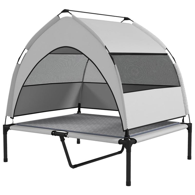 HKM-220435 Elevated Dog Bed with Removable Canopy and Cooling Pad, Portable Raised Pet Cot with Storage Bag, 42 x 30 x 37 inches