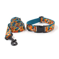 HKM-2206013 Hawaiian Print Dog Collar and Leash Set with Bow Tie - XS to XL Sizes