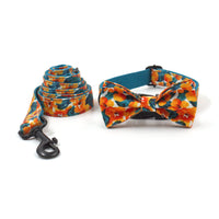 HKM-2206013 Hawaiian Print Dog Collar and Leash Set with Bow Tie - XS to XL Sizes