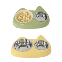 HKM-2206397 Two-in-One Slow Feeder Cat Bowl with Stainless Steel and Double Design in Multiple Colors