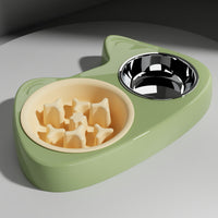 HKM-2206397 Two-in-One Slow Feeder Cat Bowl with Stainless Steel and Double Design in Multiple Colors