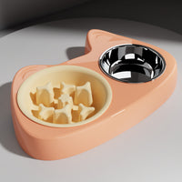 HKM-2206397 Two-in-One Slow Feeder Cat Bowl with Stainless Steel and Double Design in Multiple Colors