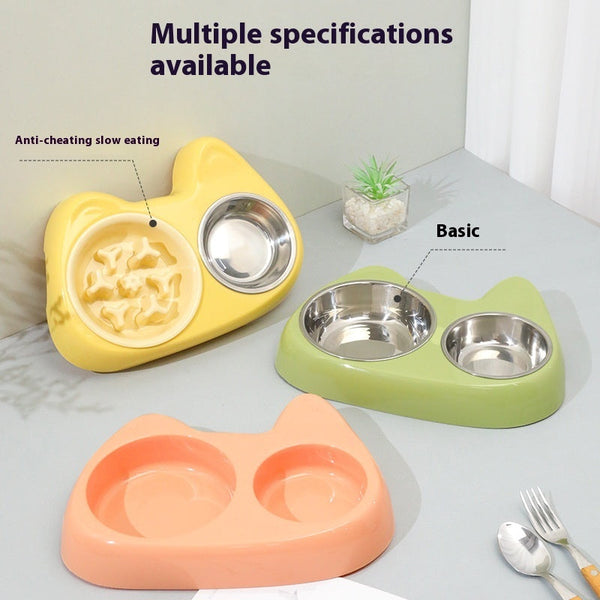 HKM-2206397 Two-in-One Slow Feeder Cat Bowl with Stainless Steel and Double Design in Multiple Colors