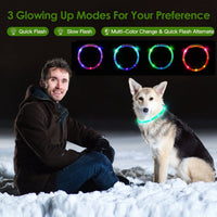 HKM-2208189 LED Rechargeable Multi-Color Dog Safety Collar with Adjustable Length for Night Walking