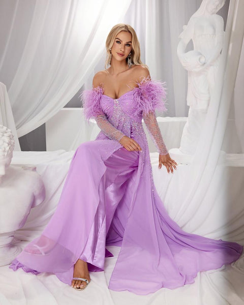 HKM-220819 Elegant Purple Evening Gown for Women - Style EZ25155