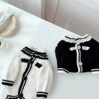 HKM-2209981 Korean Style Puppy Sweater with Pearl Collar in Classic Black and White