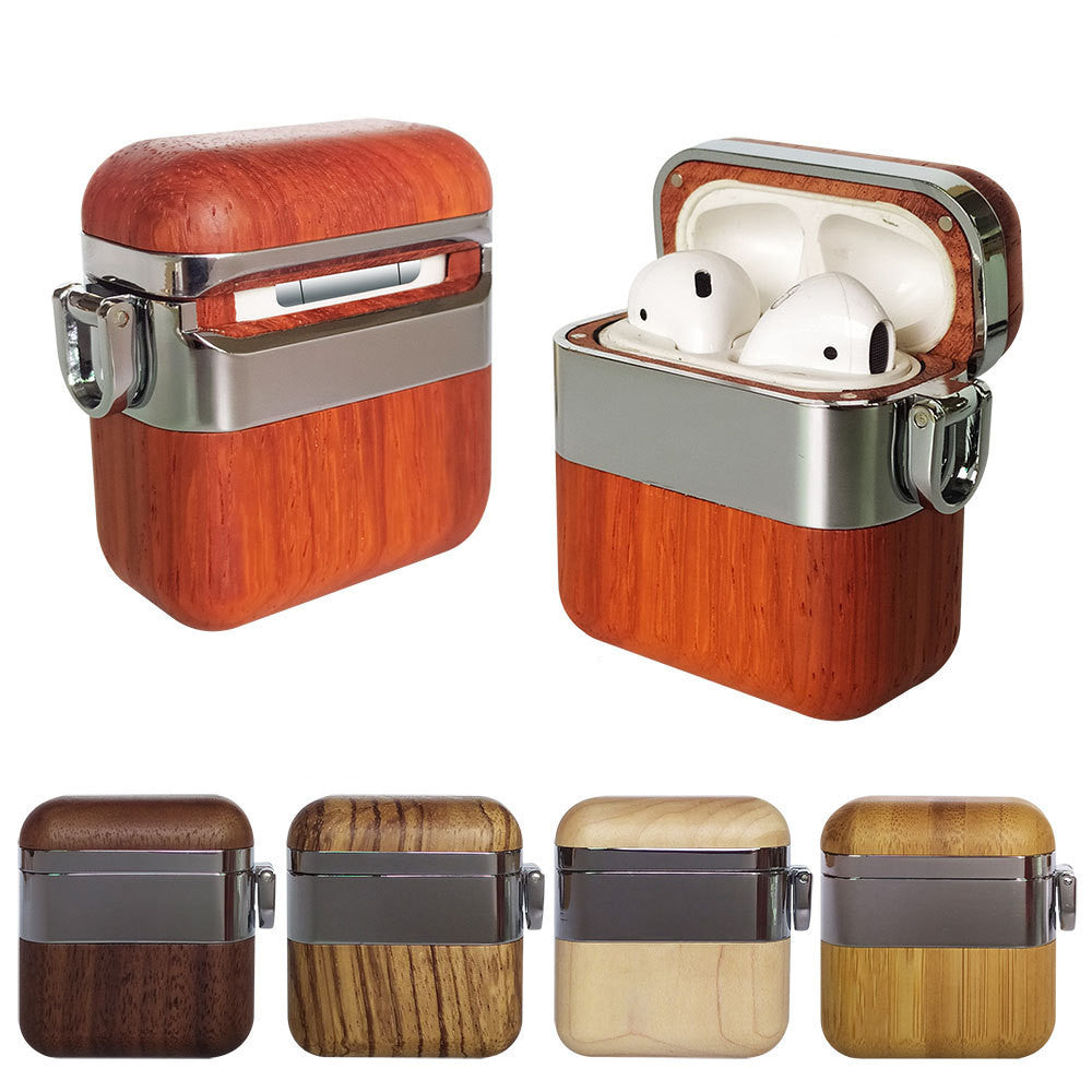 HKM-221011 Wooden Wireless Bluetooth Headset Cover Compatible with iPhone Models - Flip Style, Easy to Use, Lightweight, Durable Storage Solution