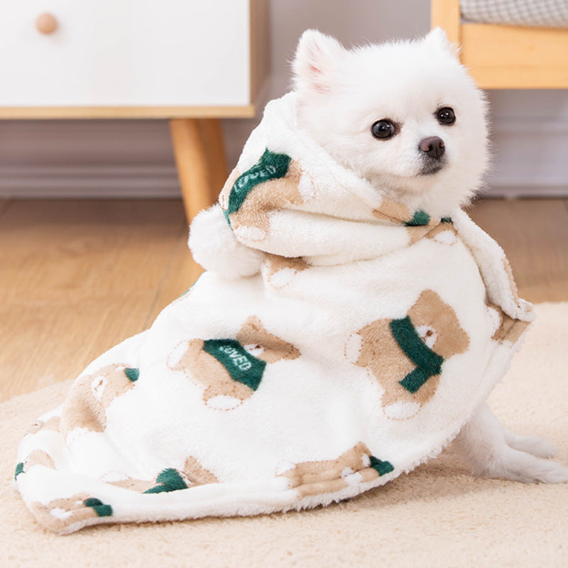 HKM-2211645 Cappuccino Bear Cat Cloak Robe for Autumn and Winter - Casual Pet Clothing in Sizes S, M, L