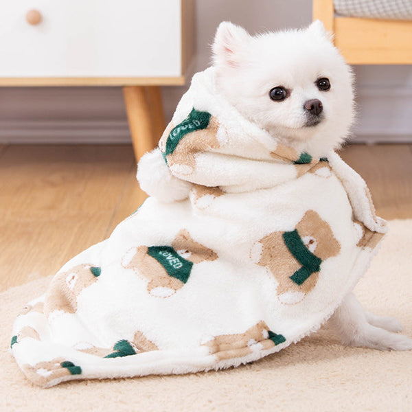 HKM-2211645 Cappuccino Bear Cat Cloak Robe for Autumn and Winter - Casual Pet Clothing in Sizes S, M, L