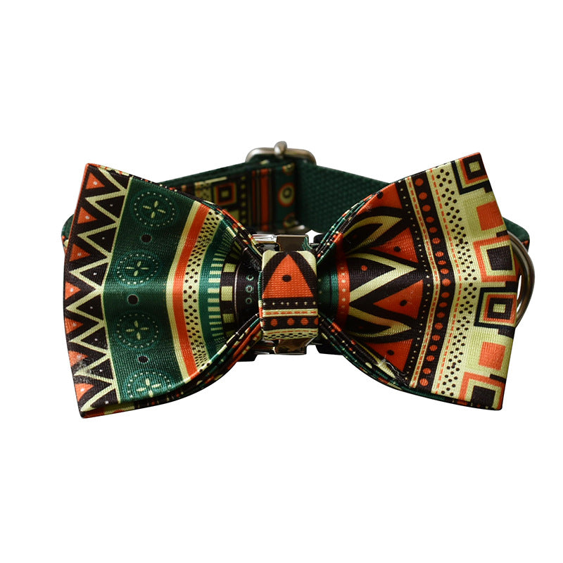 HKM-2211773 Bohemian Green Bottom Bowknot Pet Leash and Collar Set for Dogs, Adjustable Size S-XL
