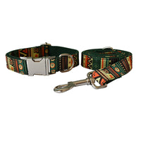 HKM-2211773 Bohemian Green Bottom Bowknot Pet Leash and Collar Set for Dogs, Adjustable Size S-XL