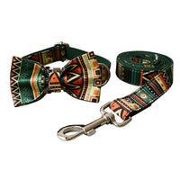 HKM-2211773 Bohemian Green Bottom Bowknot Pet Leash and Collar Set for Dogs, Adjustable Size S-XL