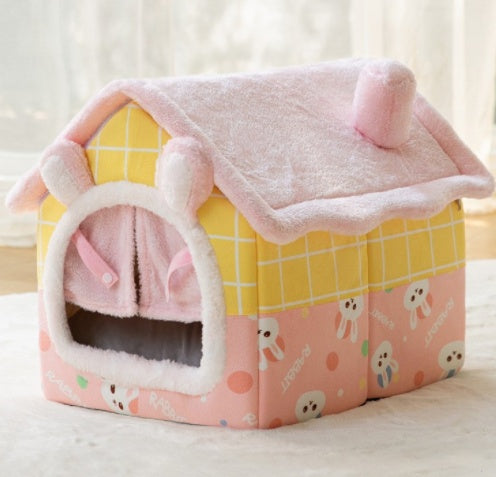 HKM-2212029 Foldable Self-Warming Pet Bed with Durable Bottom - Enclosed Cozy Shelter for Dogs and Cats