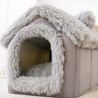 HKM-2212029 Foldable Self-Warming Pet Bed with Durable Bottom - Enclosed Cozy Shelter for Dogs and Cats