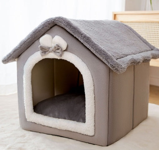 HKM-2212029 Foldable Self-Warming Pet Bed with Durable Bottom - Enclosed Cozy Shelter for Dogs and Cats