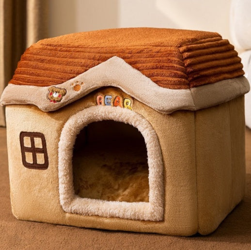 HKM-2212029 Foldable Self-Warming Pet Bed with Durable Bottom - Enclosed Cozy Shelter for Dogs and Cats