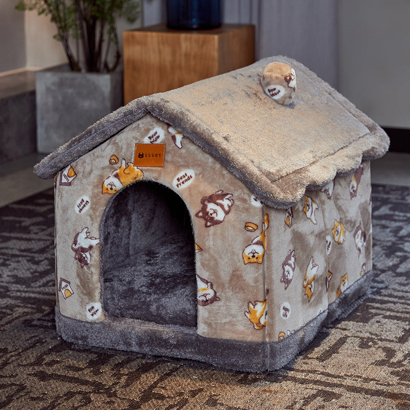 HKM-2212029 Foldable Self-Warming Pet Bed with Durable Bottom - Enclosed Cozy Shelter for Dogs and Cats