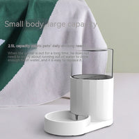 HKM-2212157 Automatic Pet Water Fountain and Feeder for Cats - Meifu Round Design, Food Grade PP, Pure White, 28x16x27cm