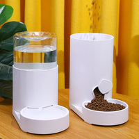 HKM-2212157 Automatic Pet Water Fountain and Feeder for Cats - Meifu Round Design, Food Grade PP, Pure White, 28x16x27cm