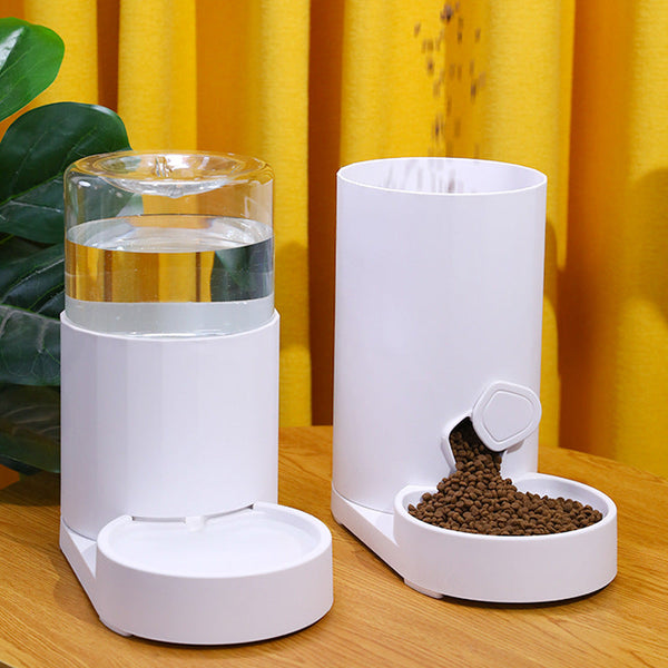 HKM-2212157 Automatic Pet Water Fountain and Feeder for Cats - Meifu Round Design, Food Grade PP, Pure White, 28x16x27cm
