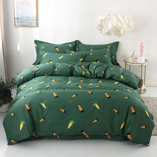 HKM-221267 Pure Cotton Four-Piece Bed Set with Quilt Cover, Pillowcase, and Sheet in Urban Stripe Design