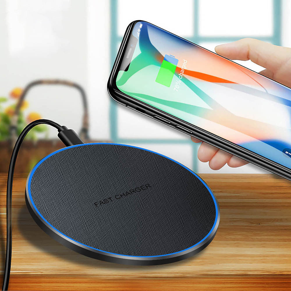 HKM-221331 15W Fast Wireless Charger, Aluminum Alloy and Leather Texture, Qi Standard, Type-C Input, Efficient Charging