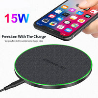 HKM-221331 15W Fast Wireless Charger, Aluminum Alloy and Leather Texture, Qi Standard, Type-C Input, Efficient Charging