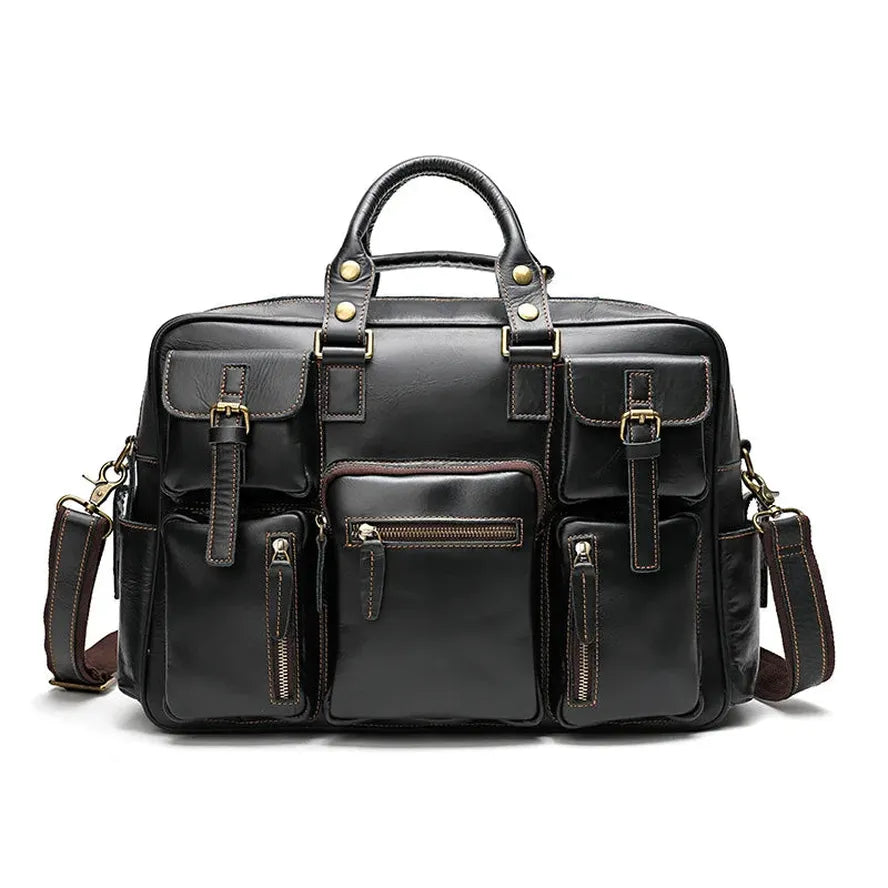HKM-221331 Genuine Leather Multi-Pocket Crossbody Briefcase for Business Travel – Large Capacity and Durable Design