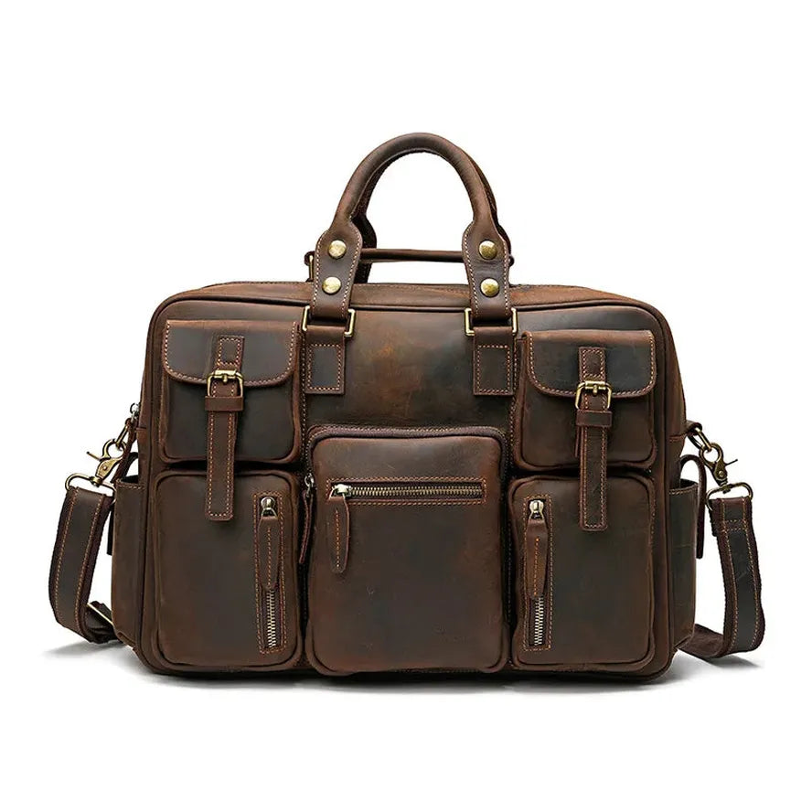 HKM-221331 Genuine Leather Multi-Pocket Crossbody Briefcase for Business Travel – Large Capacity and Durable Design