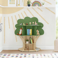 HKM-221395 Wooden Tree Bookshelf for Kids - Corner Ladder Display Stand for Books and Toys