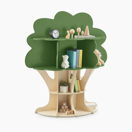 HKM-221395 Wooden Tree Bookshelf for Kids - Corner Ladder Display Stand for Books and Toys