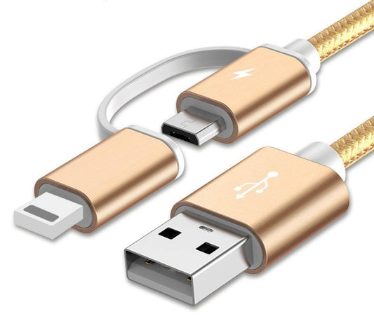 HKM-221459 2 in 1 USB Type C & Micro USB Braided Fast Charger Cable, 1m, High Voltage Design, Compatible with Mate 8, S9, P10 Lite, Honor 9