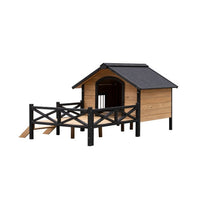 HKM-2215613 Outdoor Large Cabin Style Wooden Kennel with Porch for Dogs